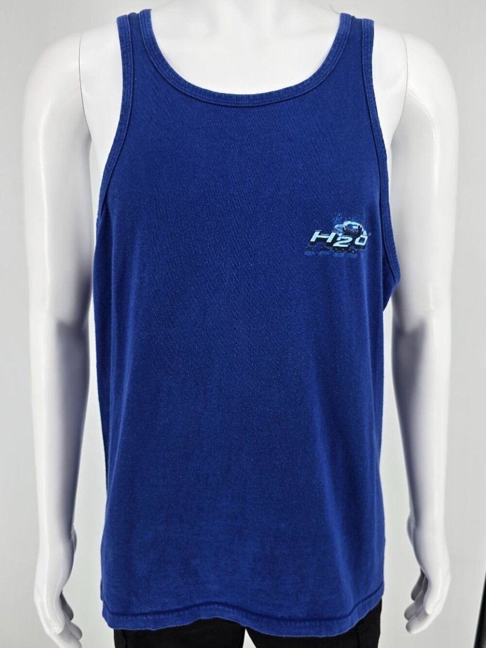 Vintage Late 1990s Bugle Boy H2O Sport Surf Graphic Blue Tank Top (Large)
